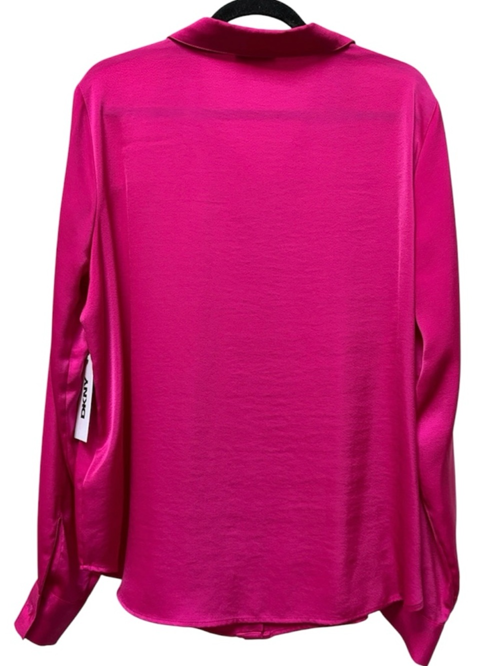 DKNY hot pink satin button-front long sleeve blouse NWT Size XL - Picture 2 of 8